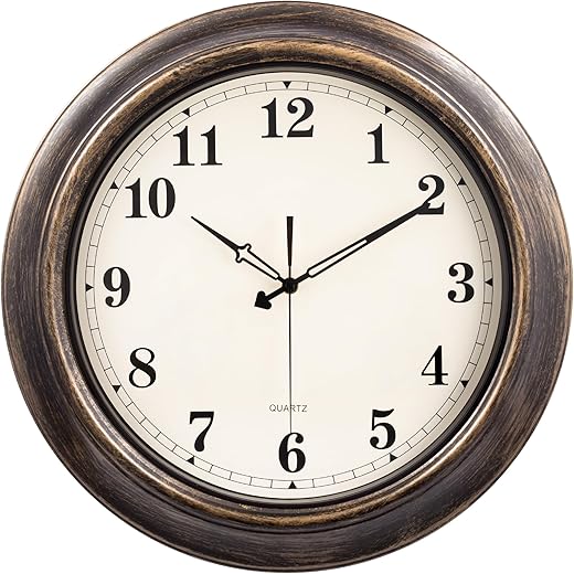 18 Inch Large Wall Clock, Battery Operated Silent Non-Ticking Indoor Outdoor Clock, Vintage Decorative Analog Metal Wall Clock for Living Room, Kitchen, Office, Patio - Bronze