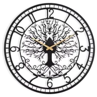 24 Inch Modern Metal Large Wall Clock for Living Room Decor, Boho Tree of Life Wrought Iron Decorative Clocks