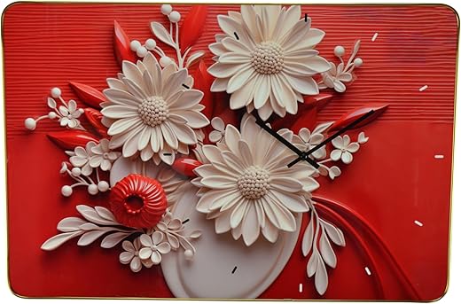 24 Inch Red and White Floral Wall Clock