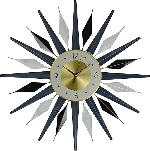 27 Round Grey White and Black Metal Starburst Wall Clock