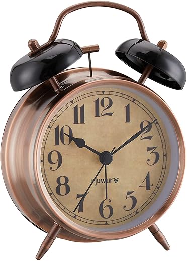 4 Loud Alarm Twin Bell Alarm Clock, Night Light, Desk Clock Table Alarm Clock Bedroom Alarm Clock(Bronze)