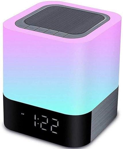 Aisuo Night Light - 5 in 1 Lamp with Bluetooth Speaker, 12/24H Digital Calendar Alarm Clock, Touch Control & Color Dimmable, Support TF and SD Card, Room Decor, Music Player, Ideal Gift for Teens.