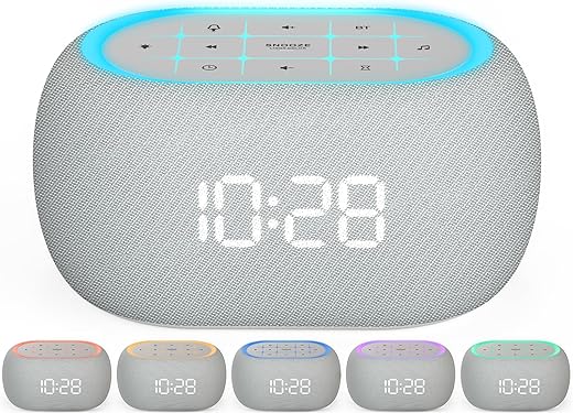 ANJANK White Noise Sound Machine Alarm Clock with Bluetooth Speaker, 21 Relaxing Sounds, 7 Night Lights,0-100% Dimmer/Sleep Timer/30-Level Volume Control,Sound Machine for Kids Adults Sleeping,Bedroom