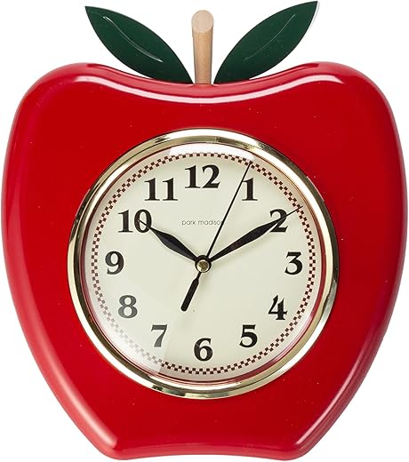 Apple 9 Inch Quality Quartz Battery Operated 3 Dimensional Easy to Read Home/Office/Kitchen/Classroom/School Clock Classic Movement Red 13712