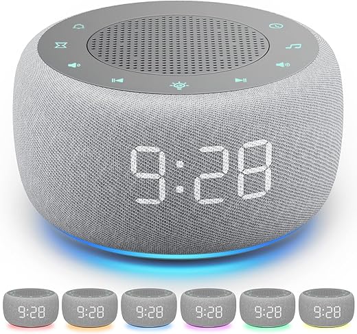 Buffbee Sound Machine & Alarm Clock 2-in-1, 18 Soothing Sound, 7 Night Light, Sleep Timer, Precise 30-Level Volume Control White Noise Machine