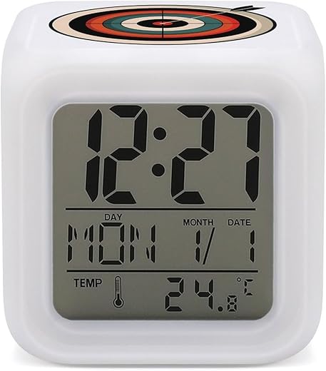 Bullseye Target Bulls Eye Alarm Clock 7 Color Changing Night Light Alarm Clock Digital Alarm Clock LED Display Desktop Clock