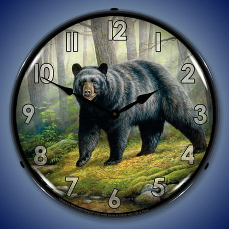 Collectable Sign and Clock Woodland Morning Bear LED Lighted Premium Wall Clock