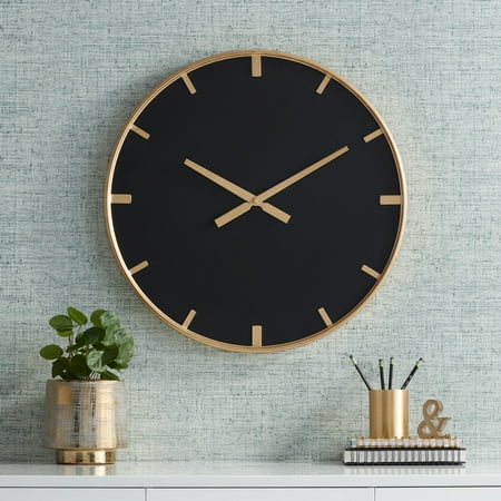 Dahlia Studios River Parks Canterbury 23 1/2 Gold and Glossy Black Round Wall Clock