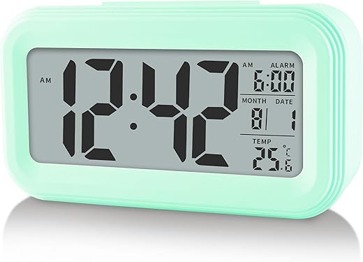 Digital Alarm Clock with Indoor Temperature, Battery Operated,Snooze Model,12/24H Display for Bedrooms Heavy Sleepers Kids Travel Bathroom Desk Smart Clock,Green