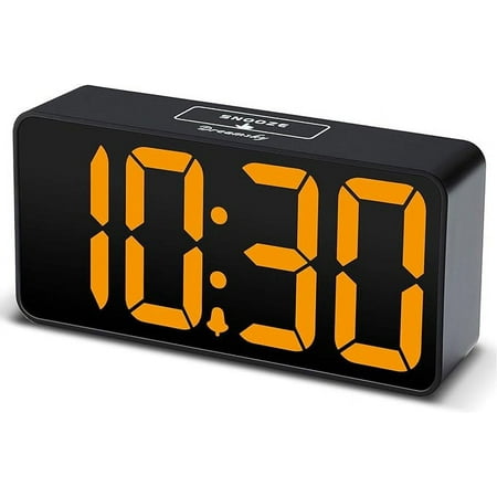 DreamSky Compact Digital Alarm Clock with USB Port for Charging, 0-100% Brightness Dimmer, Orange Bold Digit Display, 12/24Hr, Snooze, Adjustable Alarm Volume, Small Desk Bedroom Bedside Clocks.