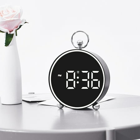 Edgergery Digital Alarm Clock for Bedroom,Round Shape LED Electronic Clocks,Adjustable Brightness, Snooze Model,12/24H Display,Alarm Clock for Kids,Office,Table,Nightstand-White