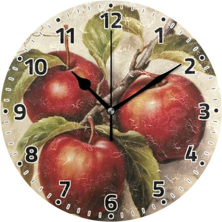 Hotbar Wall Clock Non Ticking 10 Inch - Vintage Apples Battery Operated Quartz Silent Round Clock for Home/Office/Kitchen/Classroom