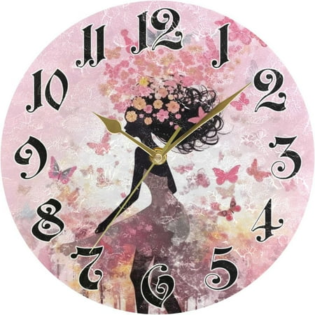 Hyjoy Wall Clock - Silent Non-Ticking, Battery Operated, 10 Inch Fairy with Butterflies Clock Decorative for Home, Bedroom, Living Room - Modern Decor Wall Clock