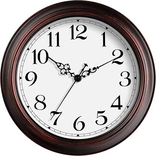 HYLANDA Wall Clock, 12 Inch Wall Clocks Battery Operated, Kitchen Bronze Clocks Silent Non Ticking, Brown Living Room Clock Decorative for Office, Bedroom, Home, Dining Room, School(12")