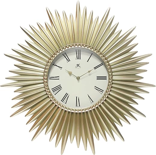 Infinity Instruments Sunburst Clock, Elegant Indoor Wall Clock with Attractive Sunburst Design and Light Gold Finish, Provides Instant Style for Any Room in Your Home