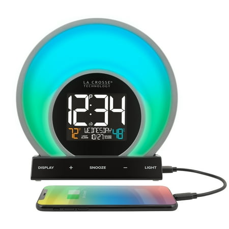 La Crosse Technology 6.81 x 2.69 Digital Soluna Sunrise & Sunset LCD Light Alarm Clock with USB port, C80994