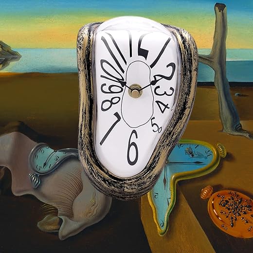 Lafocuse Silent Melting Clock Antique Gold, Salvador Dali Watch Melted Clock, Surrealism Dripping Clock, Funny Creative Gift Shelf Clock for Home Kitchen Office Desk Table