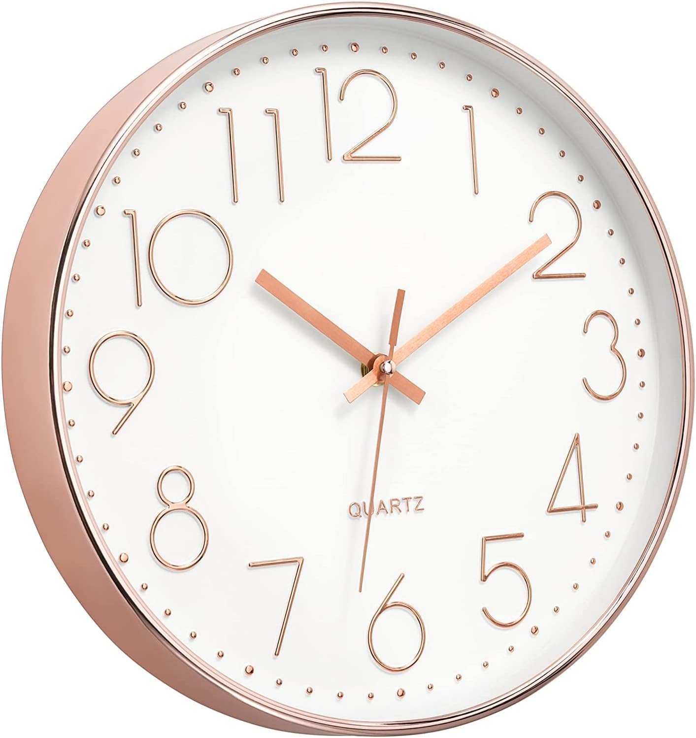 Lumuasky Silent Non-Ticking Round Modern Quartz Decorative Battery Operated Wall Clock for Living Room Bedroom Kids Room Office School (Rose Gold,14 Inch)