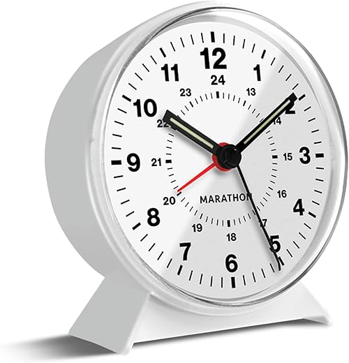 Marathon Mechanical Wind-Up Alarm Clock, White - Large, Easy-to-Read Display - Easy to Set Up & Use - No Electricity or Batteries Required