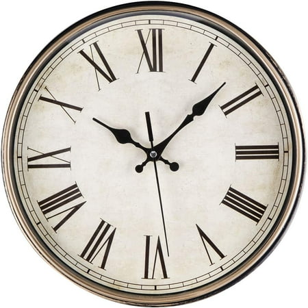 Modern Silent Quartz Wall Clock 30cm Battery Operated with Roman Numerals, Vintage Wall Clocks