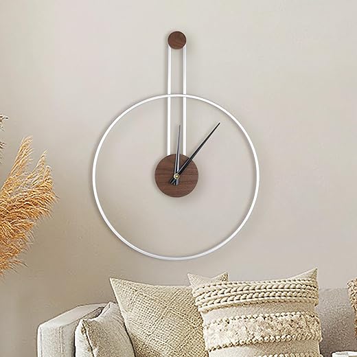 Modern Wall Clock Large Wall Clock with Walnut Dial Silent Non-Ticking Metal Wall Clock for Living Room Home Decor Bedroom Kitchen Office 17.8''× 24.4'' (Silver, Medium)