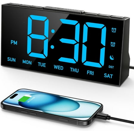 Mpow Alarm Clock for Heavy Sleepers, Digital Alarm Clock for Bedroom, Adjustable Brightness, Customizable Alarms, Automatically Dim at Night, Progressive Volume, DST, Loud Alarm Clock for Kids Adults