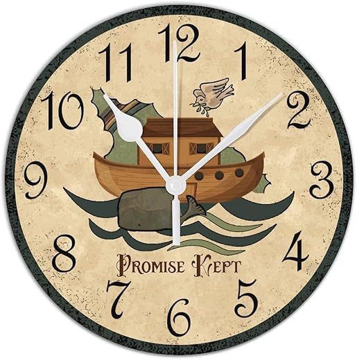 Noah's Ark Wall Clock Battery-Powered with Quartz Movement Farmhouse Decorative Wall Clocks 10 Inch Round Retro Design Clock for Living Room Bedroom Housewarming Gift Easy to Read