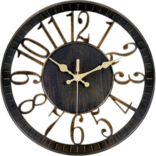 Non-Ticking Silent Wall Clocks 12 Inch Battery Operated Quartz Vintage Decor Clock, 3D Numeral Round Wall Clock Easy to Read for Rustic Farmhouse Living Room Home Office School (Bronze)