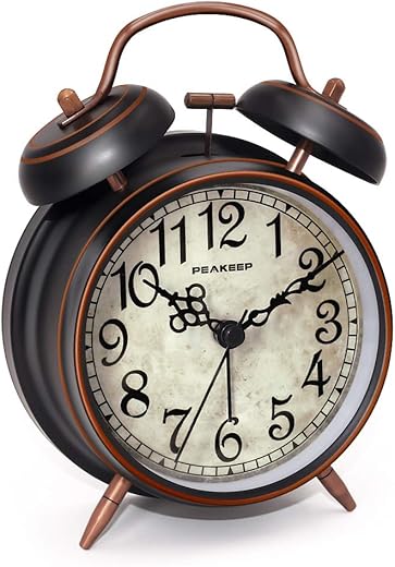 Peakeep Retro 4 inches Battery Operated Twin Bell Loud Alarm Clock (Black with Arabic)