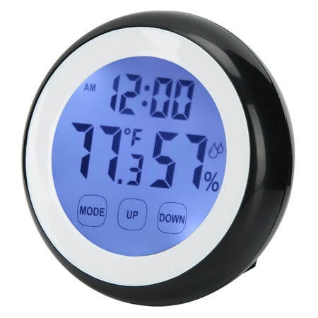 Round Shape Household Touching Digital Electronic Alarm Clock with Temperature Humidity Display