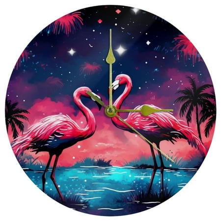 Starry Flamingos Acrylic Circular Wall Clock - Unique Design, Modern Style