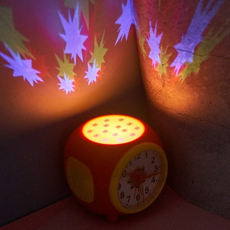 Starry Projection Silent Alarm Clock Colorful Music Natural Sound Clock Orange Smile Home