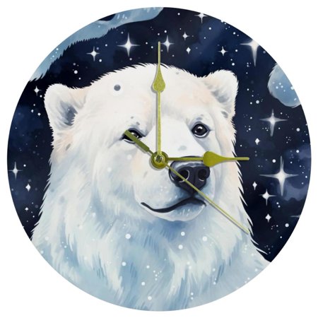 Starry sky polar bear Modern Round Acrylic Wall Clock, 9.8 Inches, Silent Non-Ticking Battery Powered Clock for Kitchen Bedroom Living Room Office - Wall Clocks