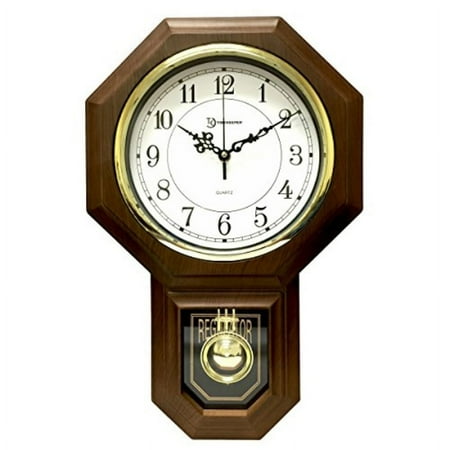 Timekeeper Essex Westminster Chime Faux Wood Pendulum Wall Clock, 17.5 x 11.25, Walnut