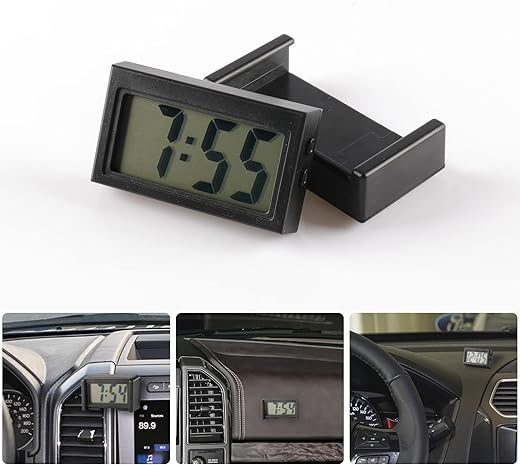 UYYE Mini Digital Car Clock Sticky Electronic Car Clock, Accessories with Clear LCD Screen Self-Adhesive Stand Digital Clock for Car Truck Dashboard Home Office Table