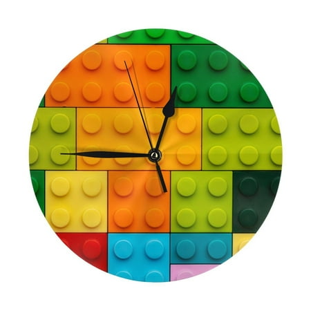 Wall Clock - Colorful Building Blocks 9.8 Inch Silent Non Ticking Modern Round Wall Clocks Battery Operated Classic Clock for Bedroom, Living Room, Office, Home, Kitchen, Bathroom