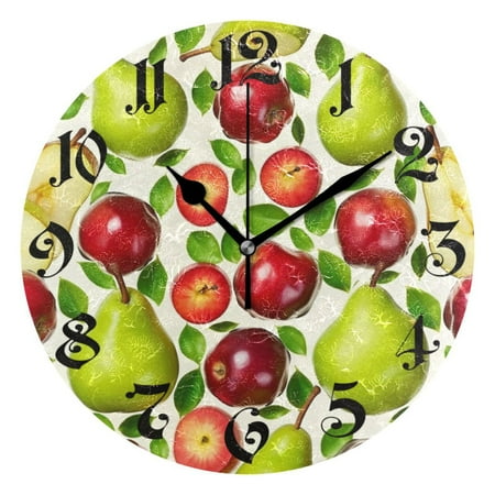 Wall Clock 10 Inch Silent Non-Ticking 8 Apples and Pears Battery Operated Rustic Retro for Living Room Home Kitchen Bathroom