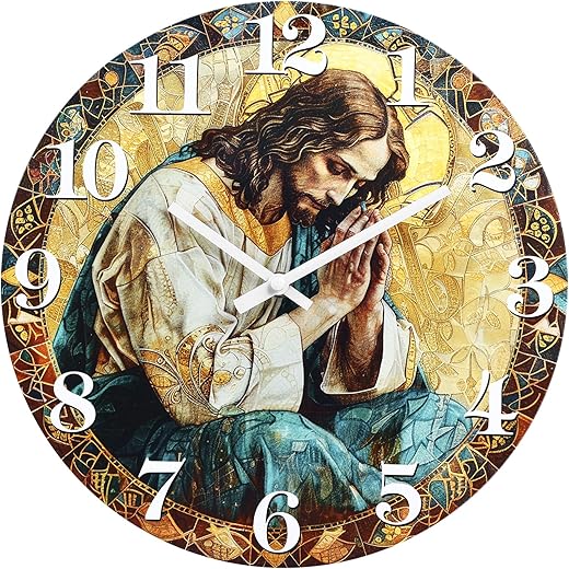 Wall Clock, Jesus Christian Prayer Themed,Religious Vintage Clocks for Living/Dining Room Home Church, Christian Gifts (12" Glass)