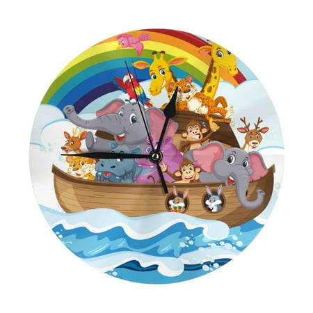 Wall Clock, Rainbow Animals Noah's Ark Wall Clocks Battery Operated Silent Kitchen Office Wall Clock Decorative, Wall Clock for School Classroom Living Room Bedroom Home Decor