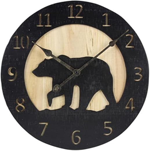 Young's Inc Wood Bear Carved Wall Clock - Wall Clocks for Living Room Decor - Functional and Decorative Beach, Lake, and Farmhouse Wall Clock - 14 W x 14 H